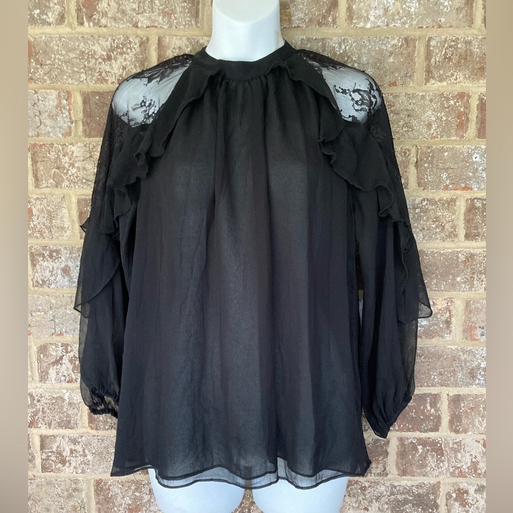 Stitch Fix Royal Project Arden Lace Insert Silk Blouse Size Small New With Tags